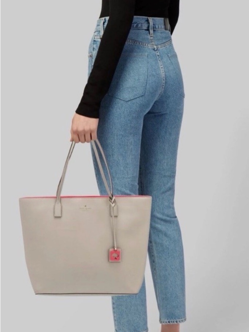 Kate Spade Beige and Pink Tote Bag with Contrast Trim - Women's Everyday Bag